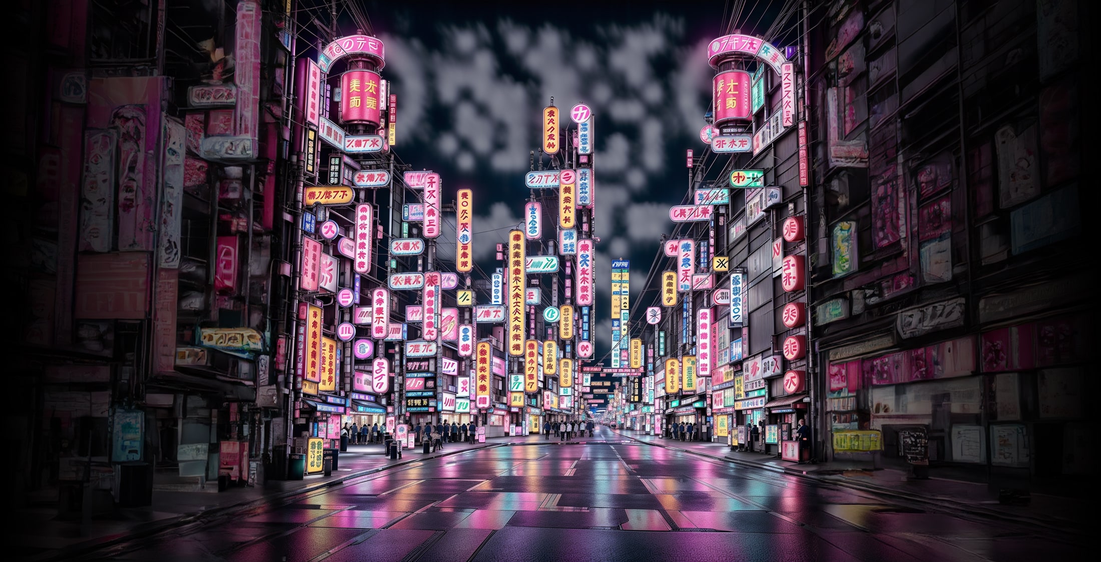 QrArt-Rue Japonaise avec éclairage de nuit