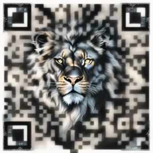 Portrait lion fusionné avec QrCode zoo, Qr artistique - DsProd